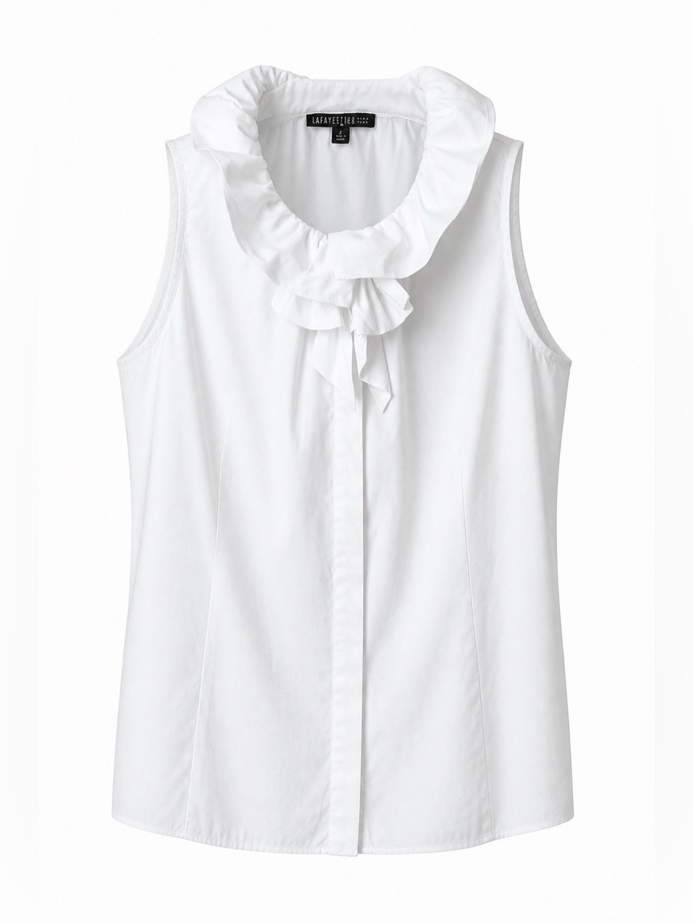 Lafayette 148 New York White Ruffle Bow Sleeveless Button Down Blouse Size 8